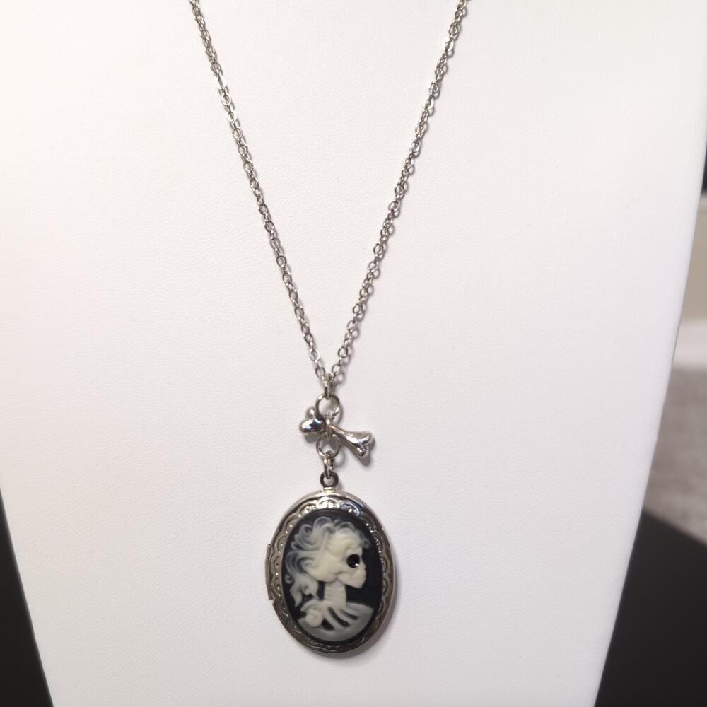 Skeleton Cameo Locket Necklace